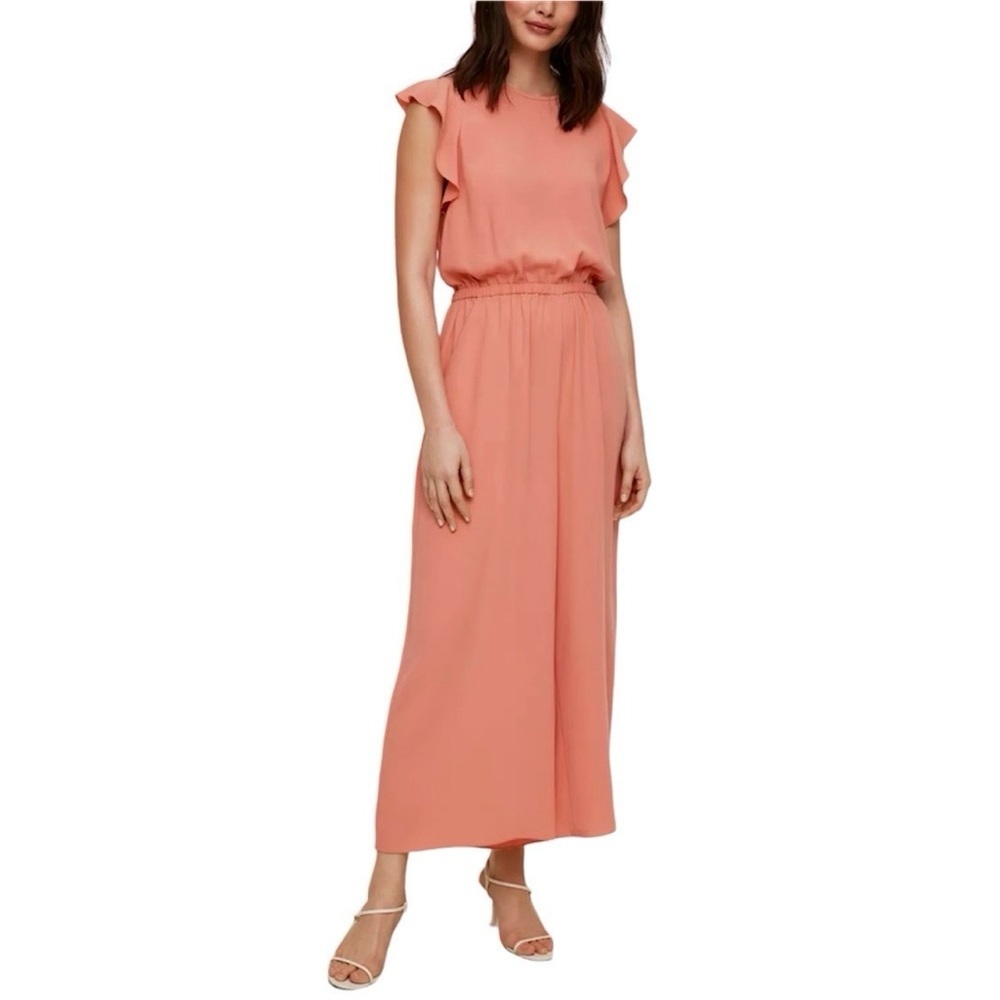 Wilfred Fleurette Cropped Wide Leg Ruffle Sleeve Jumpsuit - Coral SzL